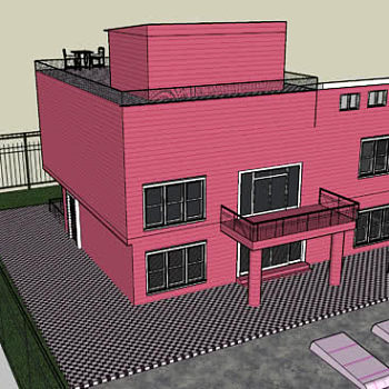 乡村别墅铁艺围墙独栋SU模型下载_sketchup草图大师SKP模型