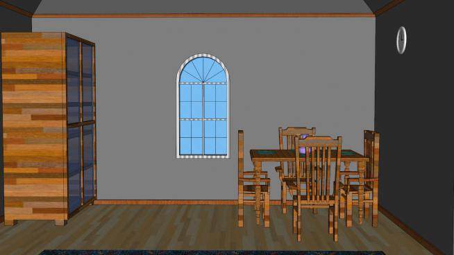 现代木质家中餐厅SU模型下载_sketchup草图大师SKP模型