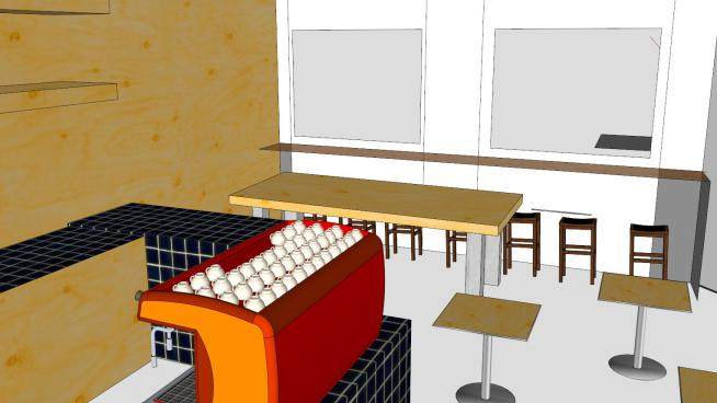 咖啡店现代餐厅SU模型下载_sketchup草图大师SKP模型