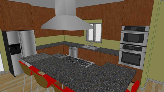 现代家庭厨房餐厅SU模型下载_sketchup草图大师SKP模型