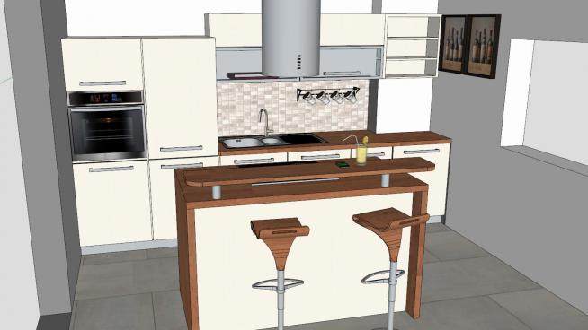 现代厨房一字型橱柜SU模型下载_sketchup草图大师SKP模型