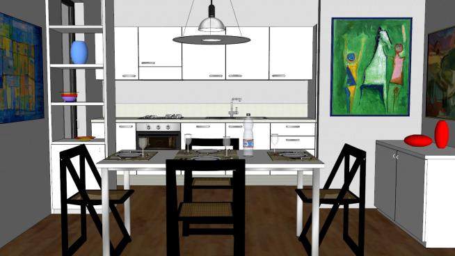 现代休闲厨房和餐厅SU模型下载_sketchup草图大师SKP模型