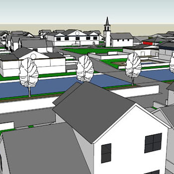 亨伯里村河流街道住宅SU模型下载_sketchup草图大师SKP模型