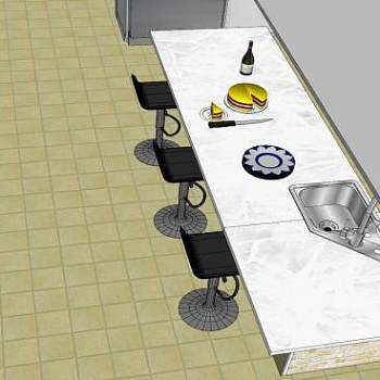 现代化L型厨房餐厅SU模型下载_sketchup草图大师SKP模型