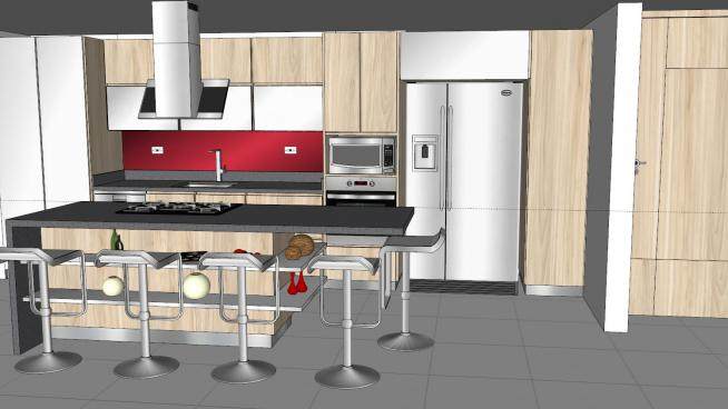 现代厨房吧台家中餐厅SU模型下载_sketchup草图大师SKP模型