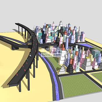 大都市公路住宅SU模型下载_sketchup草图大师SKP模型