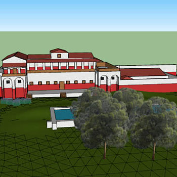 古罗马寺庙泳池花园SU模型下载_sketchup草图大师SKP模型