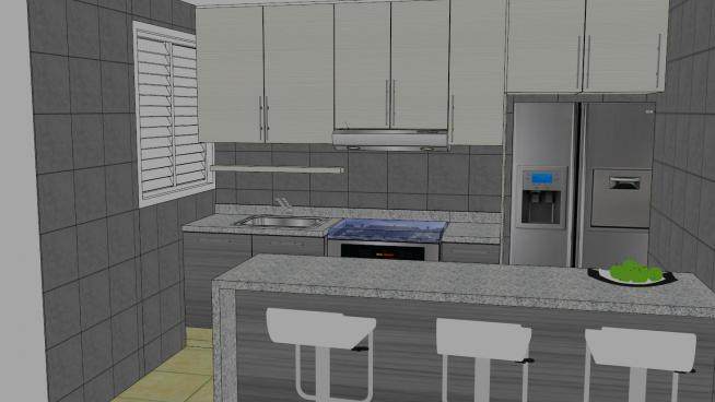 现代一体化厨房餐厅SU模型下载_sketchup草图大师SKP模型