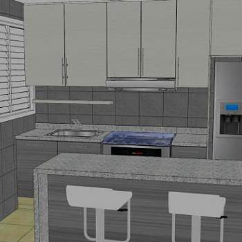 现代一体化厨房餐厅SU模型下载_sketchup草图大师SKP模型