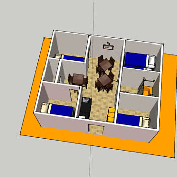 四室一厅户型图SU模型下载_sketchup草图大师SKP模型