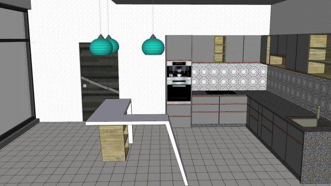 现代厨房设计餐厅SU模型下载_sketchup草图大师SKP模型