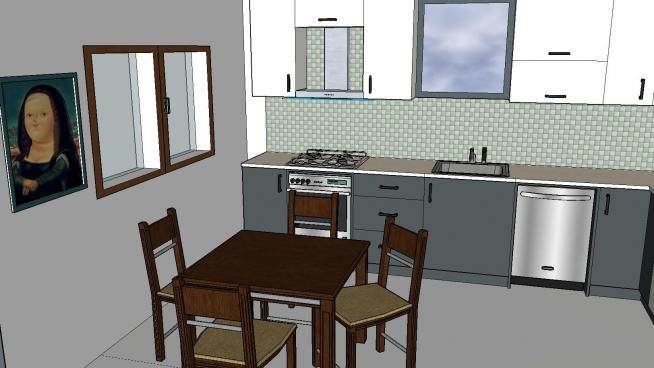 现代L型厨房家中餐厅SU模型下载_sketchup草图大师SKP模型