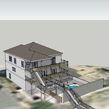 现代三层住宅附带泳池SU模型下载_sketchup草图大师SKP模型