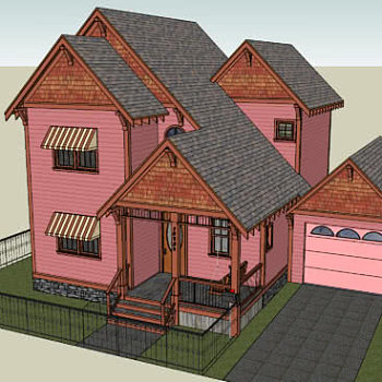 现代粉色系住宅SU模型下载_sketchup草图大师SKP模型