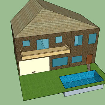 简易露台住宅和泳池SU模型下载_sketchup草图大师SKP模型