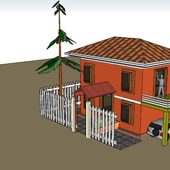 围栏庭院双层住宅SU模型下载_sketchup草图大师SKP模型