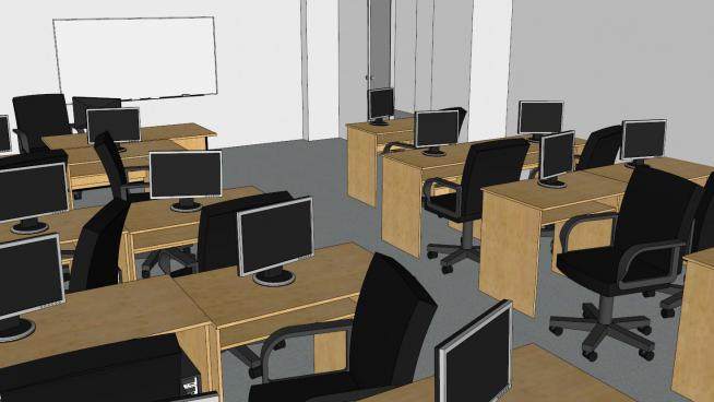 教室室内装修计算机SU模型下载_sketchup草图大师SKP模型