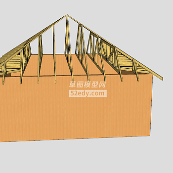 简易的木构架房屋SU模型下载_sketchup草图大师SKP模型