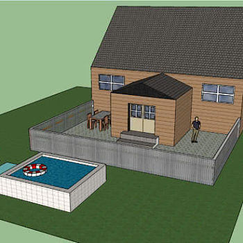 独栋家庭住宅和泳池休闲区SU模型下载_sketchup草图大师SKP模型