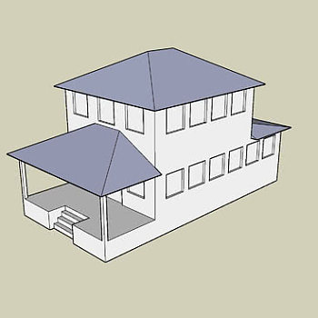 简易双层平房白模SU模型下载_sketchup草图大师SKP模型