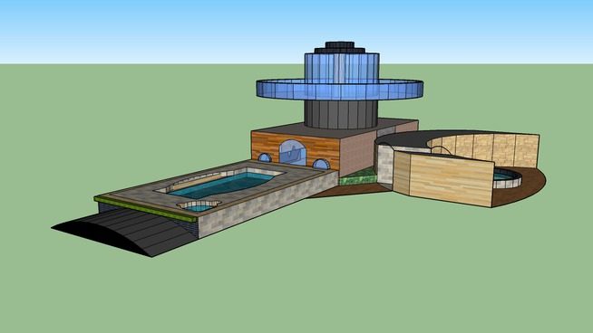 带有游泳池的简单现代住宅SU模型下载_sketchup草图大师SKP模型