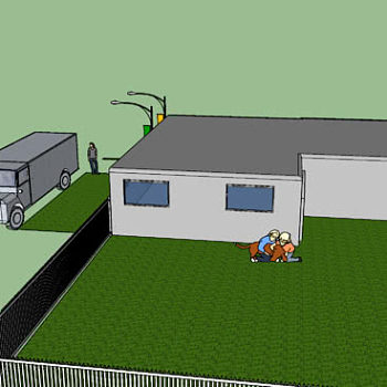 简易现代房屋和卡车SU模型下载_sketchup草图大师SKP模型