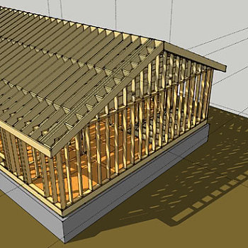 木构架房屋外观SU模型下载_sketchup草图大师SKP模型