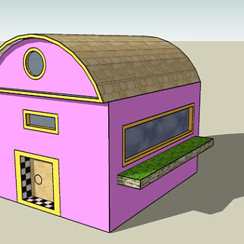 拱形屋顶粉色住宅SU模型下载_sketchup草图大师SKP模型