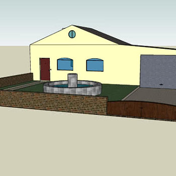 一体式房屋车库庭院喷泉SU模型下载_sketchup草图大师SKP模型