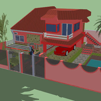 独户住宅庭院房屋泳池设计SU模型下载_sketchup草图大师SKP模型