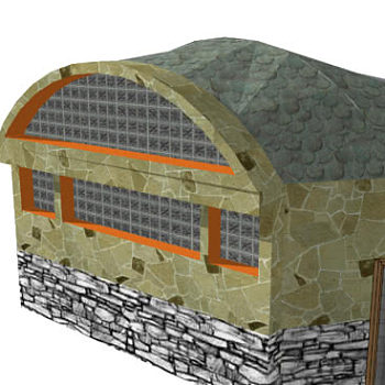 拱型屋顶石屋住宅SU模型下载_sketchup草图大师SKP模型