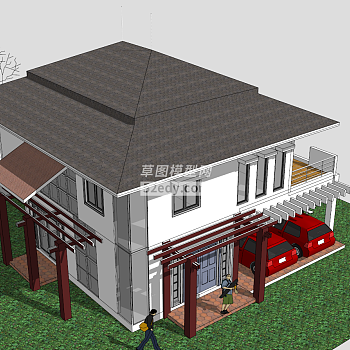 当代独栋车库住宅SU模型下载_sketchup草图大师SKP模型