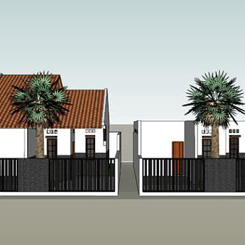 独户民居庭院SU模型下载_sketchup草图大师SKP模型