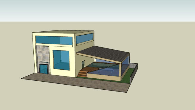 有游泳池的简单房子SU模型下载_sketchup草图大师SKP模型