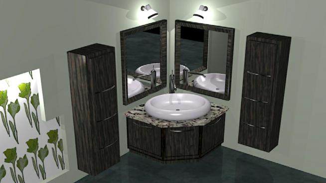 现代角落浴室家具椭圆形水槽SU模型下载_sketchup草图大师SKP模型