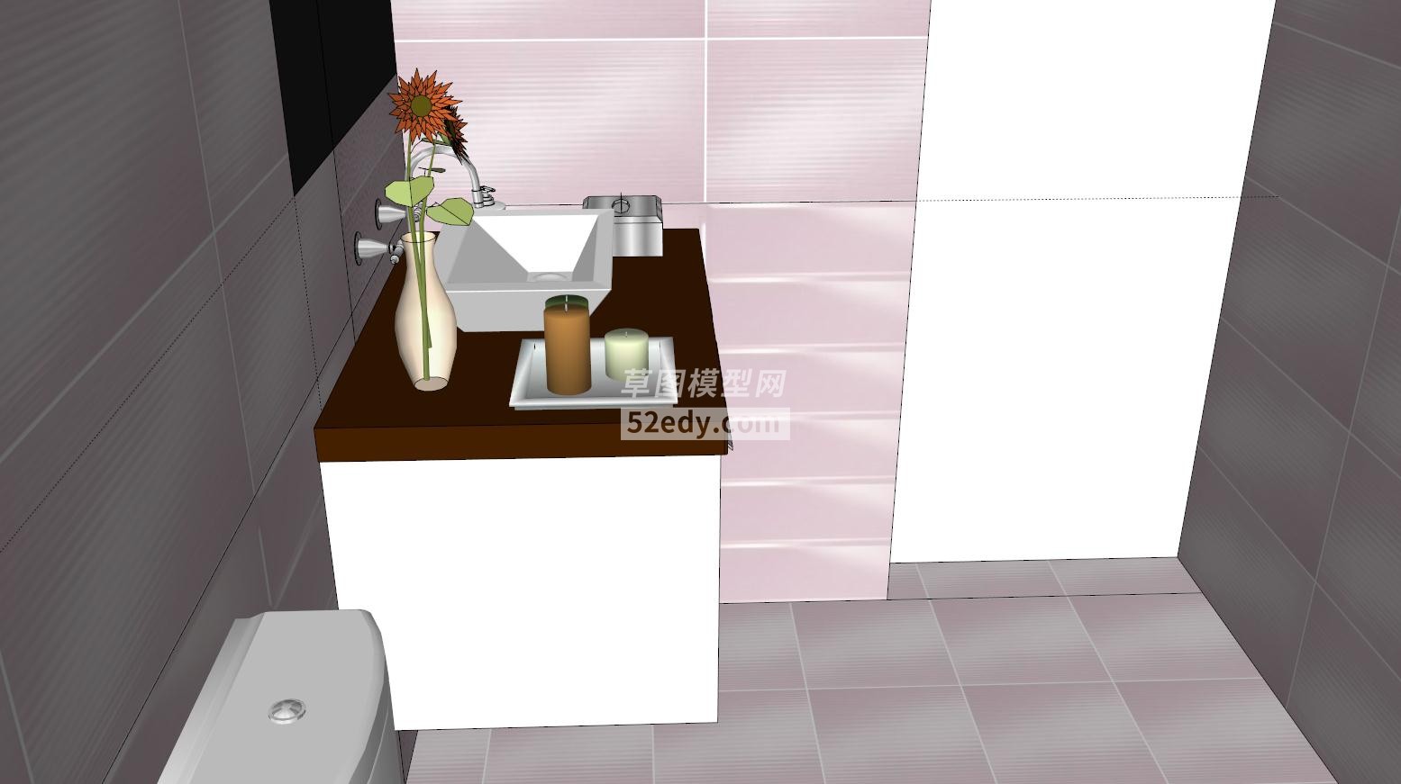 粉色厕所浴室SU模型下载_sketchup草图大师SKP模型