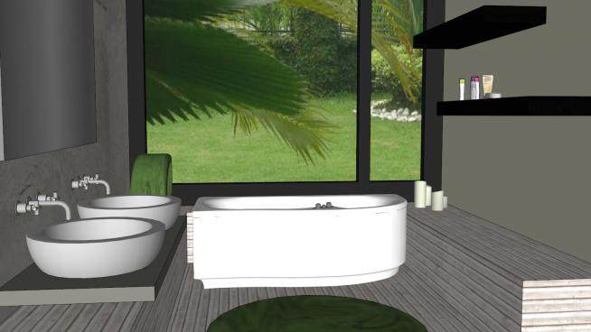 现代绿色浴室装修SU模型下载_sketchup草图大师SKP模型