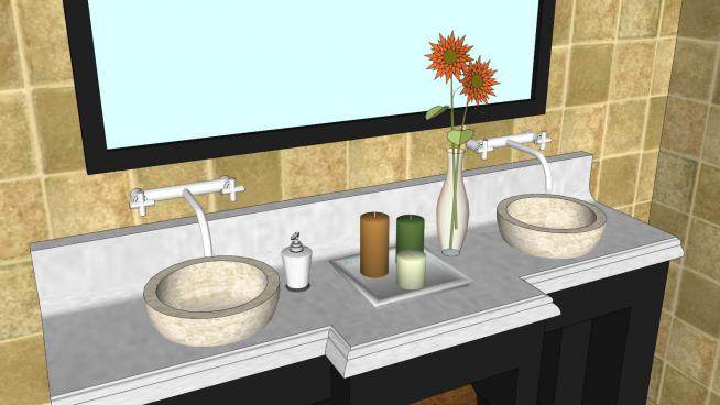 现代浴室盥洗台SU模型下载_sketchup草图大师SKP模型