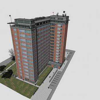 现代制鞋厂行政楼建筑SU模型下载_sketchup草图大师SKP模型