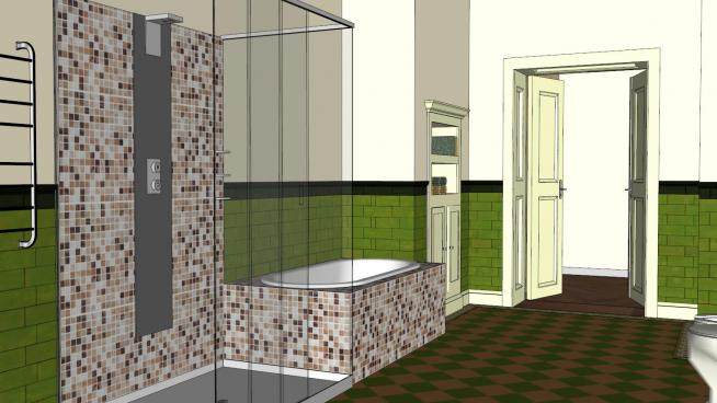 现代绿色厕所浴室SU模型下载_sketchup草图大师SKP模型