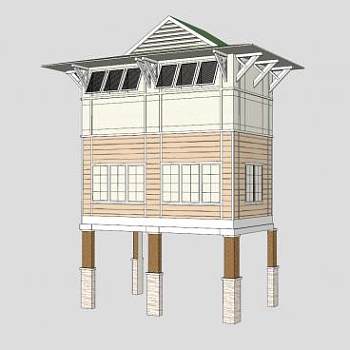 高跷屋平房SU模型下载_sketchup草图大师SKP模型