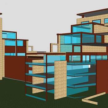 简易一体式大楼建筑SU模型下载_sketchup草图大师SKP模型