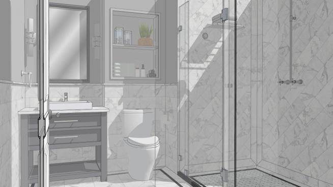 浴室卫浴白色石头SU模型下载_sketchup草图大师SKP模型