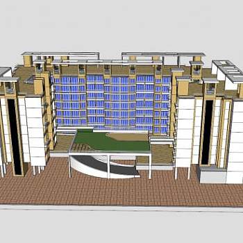 花园小区民居住宅楼SU模型下载_sketchup草图大师SKP模型