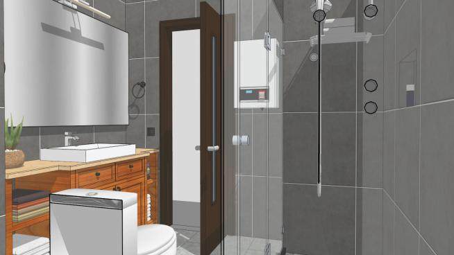 现代灰色浴室厕所SU模型下载_sketchup草图大师SKP模型