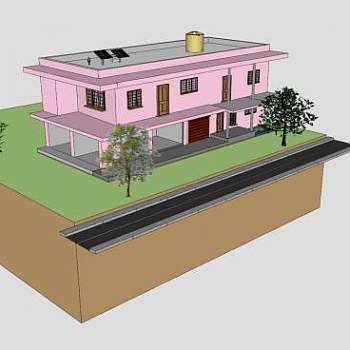 现代粉色住宅楼SU模型下载_sketchup草图大师SKP模型