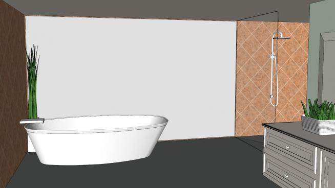 现代浴室柜白色浴缸SU模型下载_sketchup草图大师SKP模型