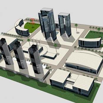 商务中心高楼大厦建筑SU模型下载_sketchup草图大师SKP模型