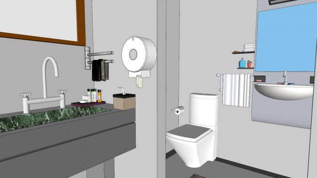 现代厕所隔离浴室装饰SU模型下载_sketchup草图大师SKP模型