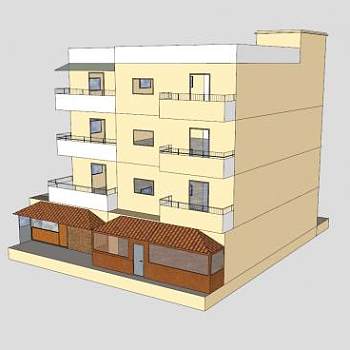 现代四层楼房建筑SU模型下载_sketchup草图大师SKP模型